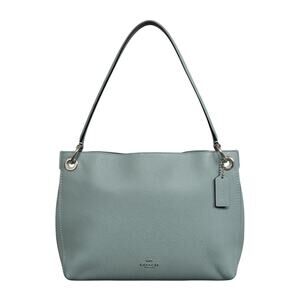 Coach Pebbled Leather Shoulder Bag Light Blue Convertible Tote Crossbody